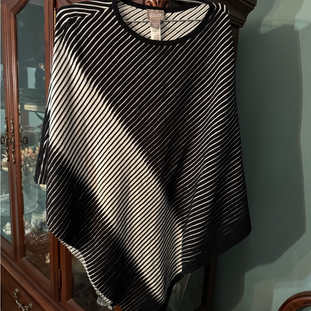 Chico's Black and White Striped Top